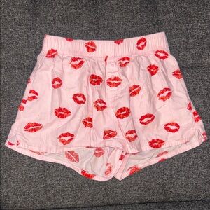 Pink Shorts with Red Lip Print